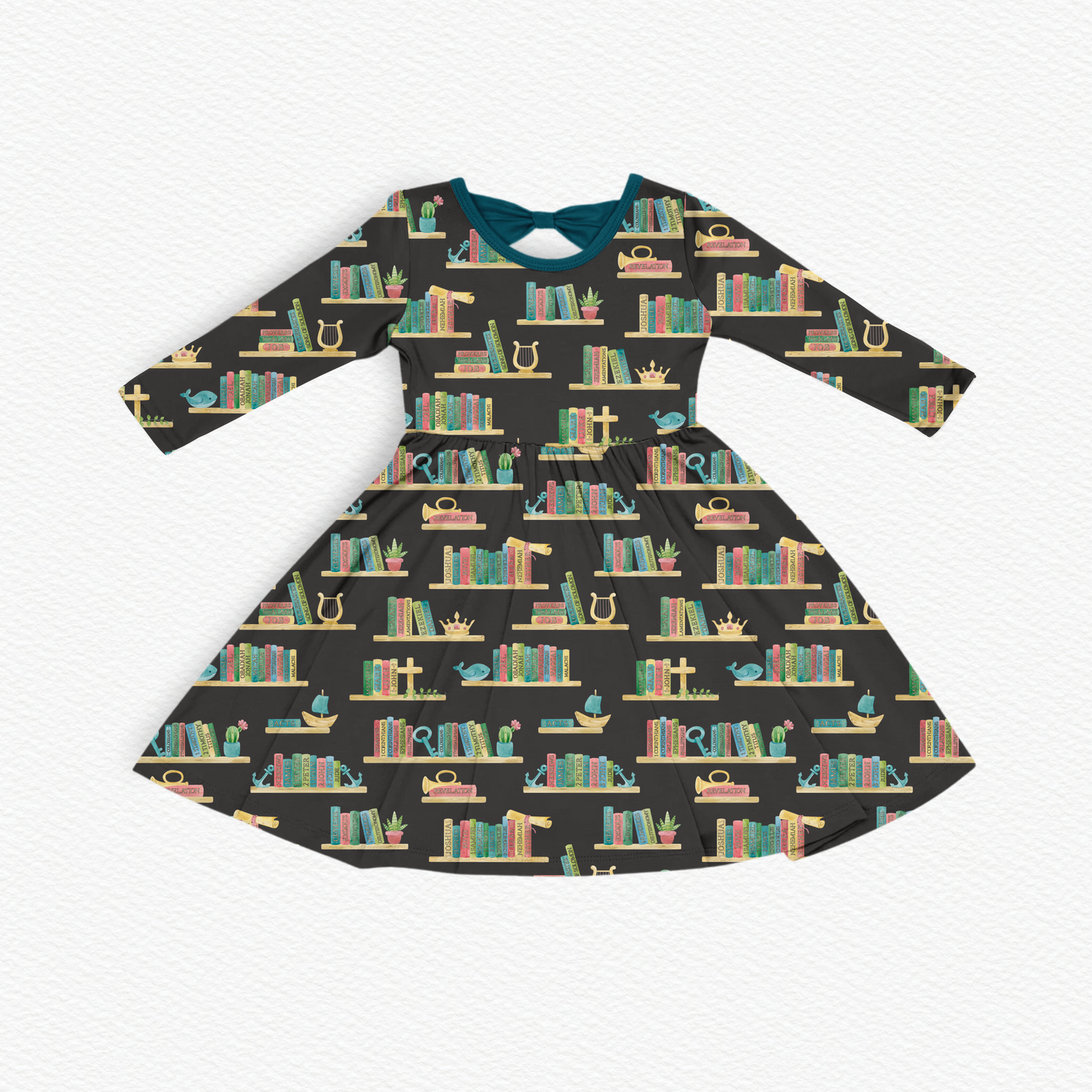 Books of the Bible Long Sleeve Bow Back Dress
