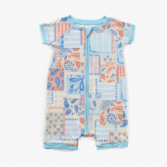 Americana Patchwork Short Zipper Romper