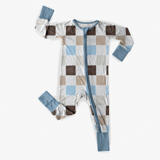 Coastal Coconut Checks Zipper Romper
