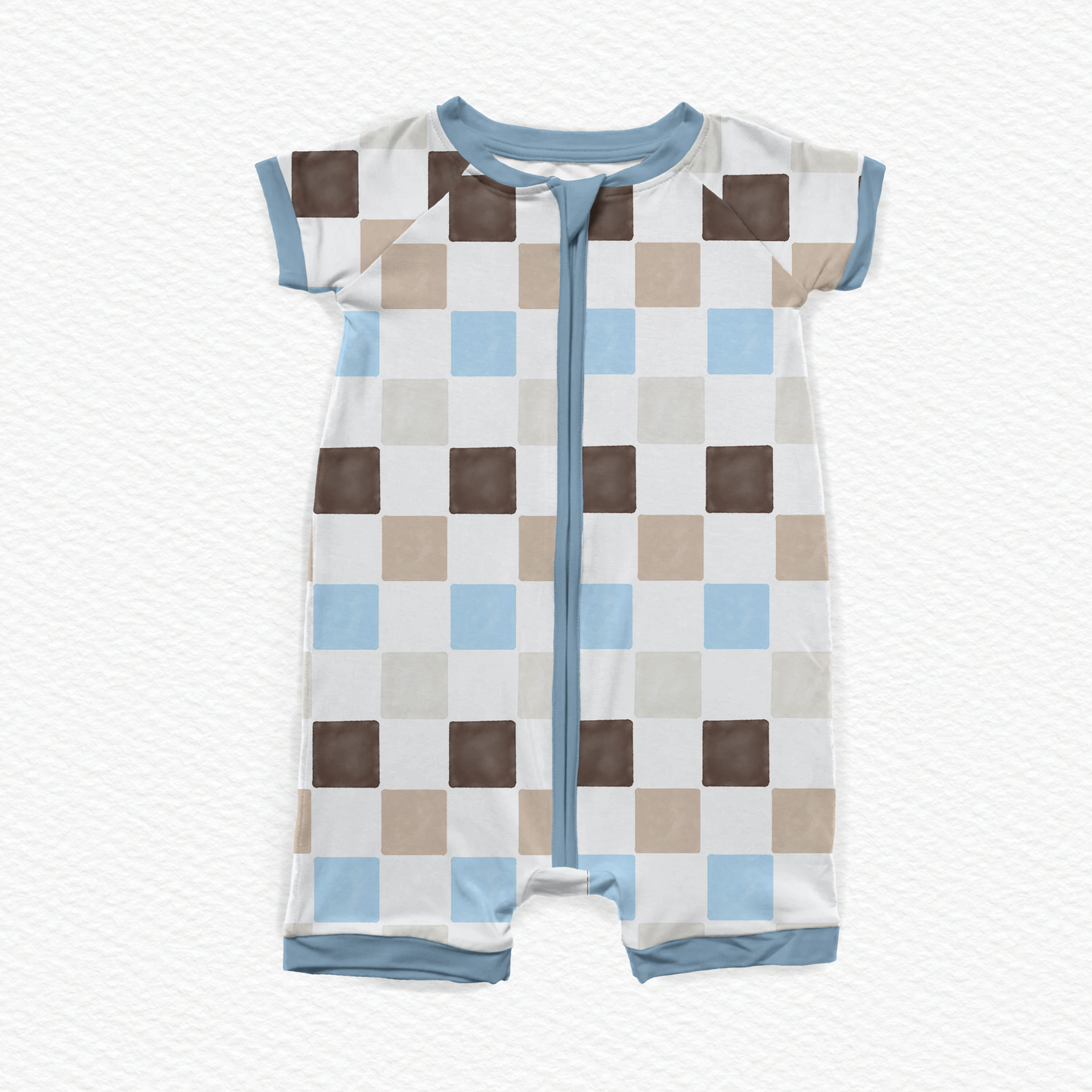 Coastal Coconut Checks Short Zipper Romper