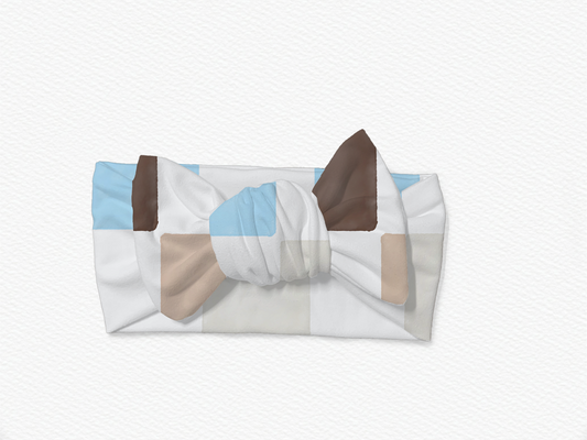 Coastal Coconut Checks Tie Bow Headband