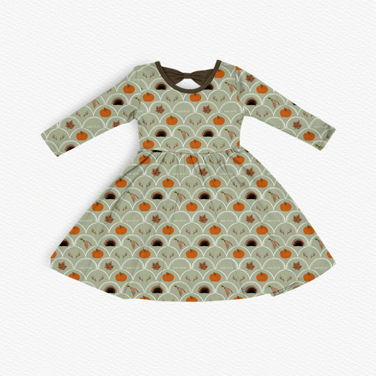 Harvest Long Sleeve Bow Back Dress