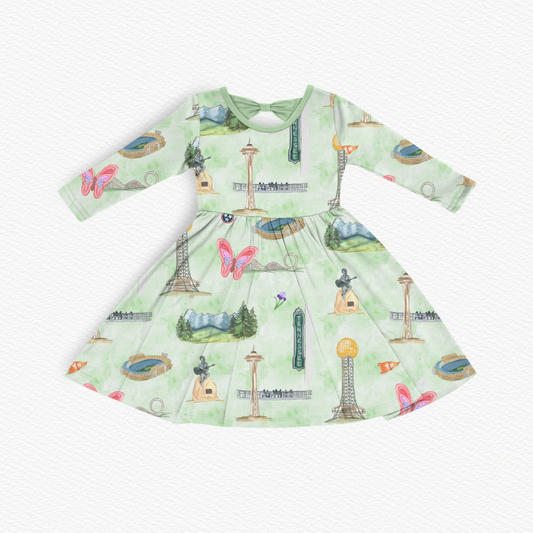 865 Long Sleeve Bow Back Dress